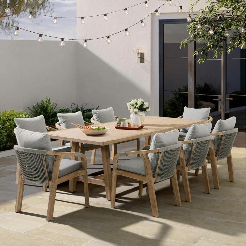 Kahverengi Masif Akasya Ahşap 8 Kişilik Minderli Dikdörtgen Bahçe Masa Takımı - 230x76 cm - 217182
