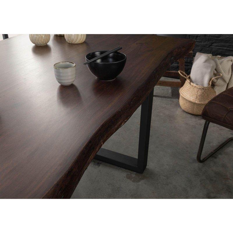 Kahverengi Masif Akasya Doğal Kenarlı U Ayaklı Bohem Yemek Masası - 140x90 cm - 236157