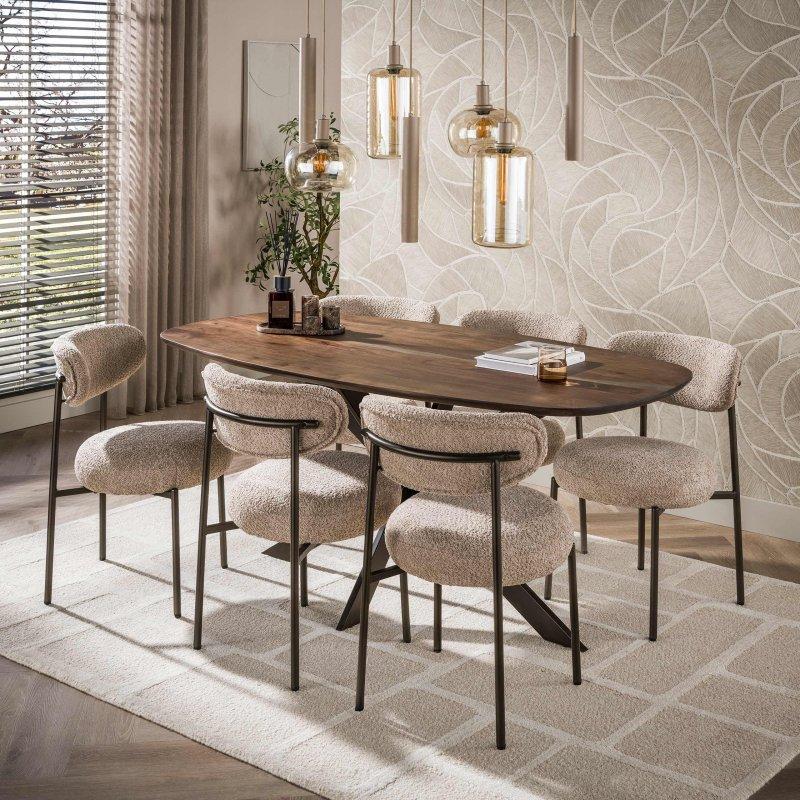 Kahverengi Masif Akasya Örümcek Ayaklı Oval Bohem Yemek Masası - 150x95 cm - 235302