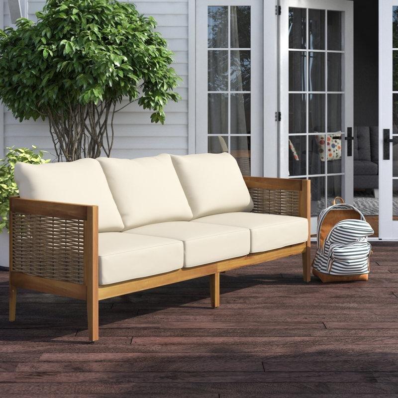 Kahverengi Masif Akasya Rattan Detaylı 3 Kişilik Minderli Palet Koltuk - 195 cm - 177407