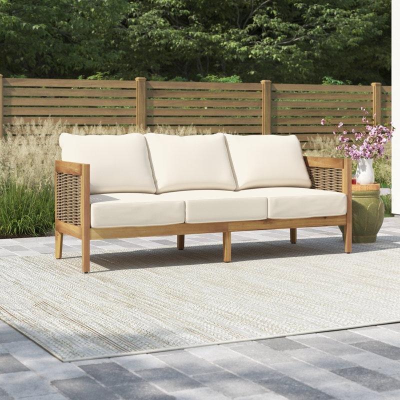 Kahverengi Masif Akasya Rattan Detaylı 3 Kişilik Minderli Palet Koltuk - 195 cm - 177407