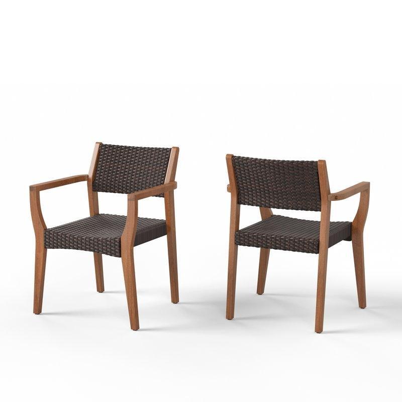 Kahverengi Masif Akasya ve Rattan İstiflenebilir Kollu Bahçe Sandalyesi - 2li Set - 173576