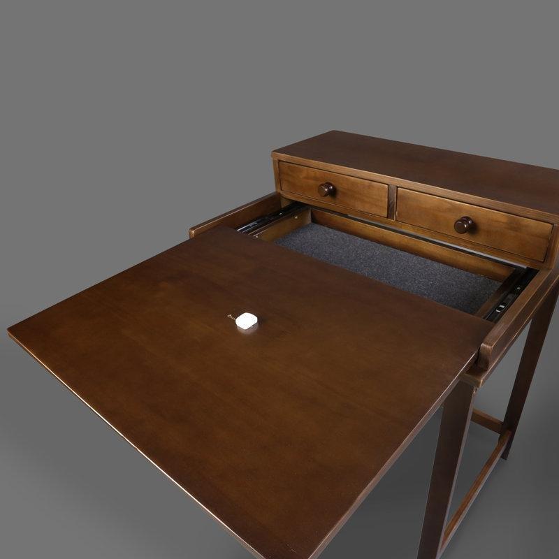 Kahverengi Masif Çam Ağacı 2 Çekmeceli Gizli Bölmeli Klavyelikli Vintage Çalışma Masası - 72x56 cm - 234493