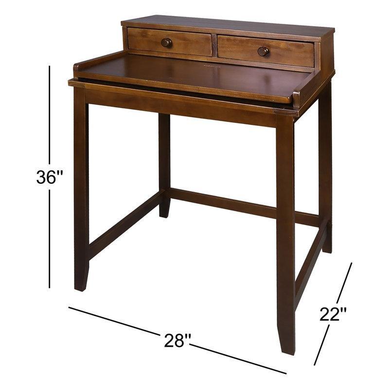 Kahverengi Masif Çam Ağacı 2 Çekmeceli Gizli Bölmeli Klavyelikli Vintage Çalışma Masası - 72x56 cm - 234493