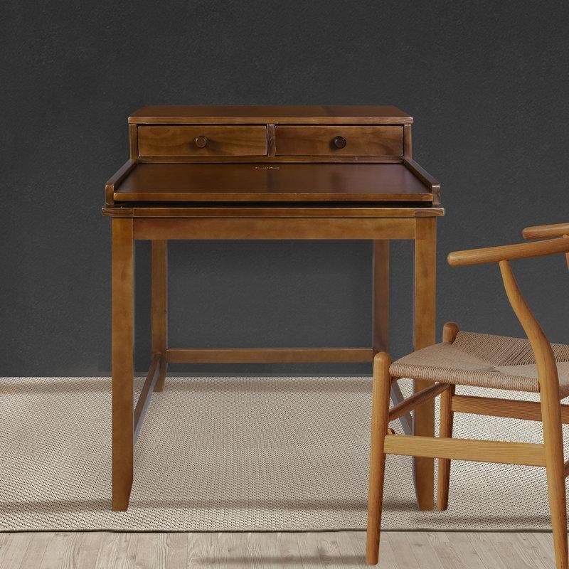 Kahverengi Masif Çam Ağacı 2 Çekmeceli Gizli Bölmeli Klavyelikli Vintage Çalışma Masası - 72x56 cm - 234493