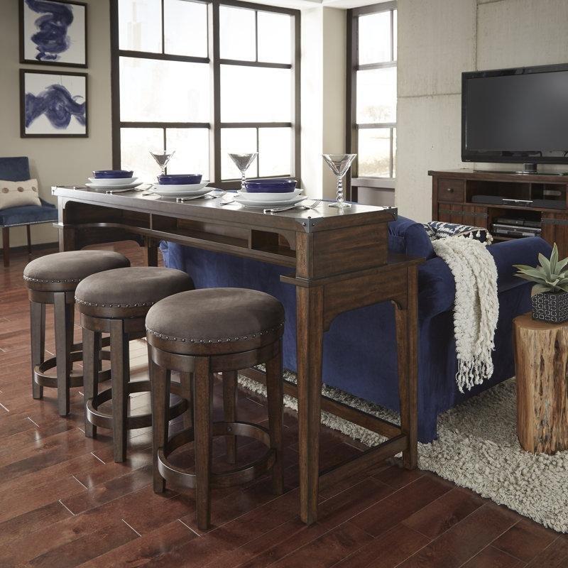 Kahverengi Masif Çam Ağacı 3 Tabureli Metal Detaylı Koltuk Arkası Dresuar Seti - 188 cm - 218171