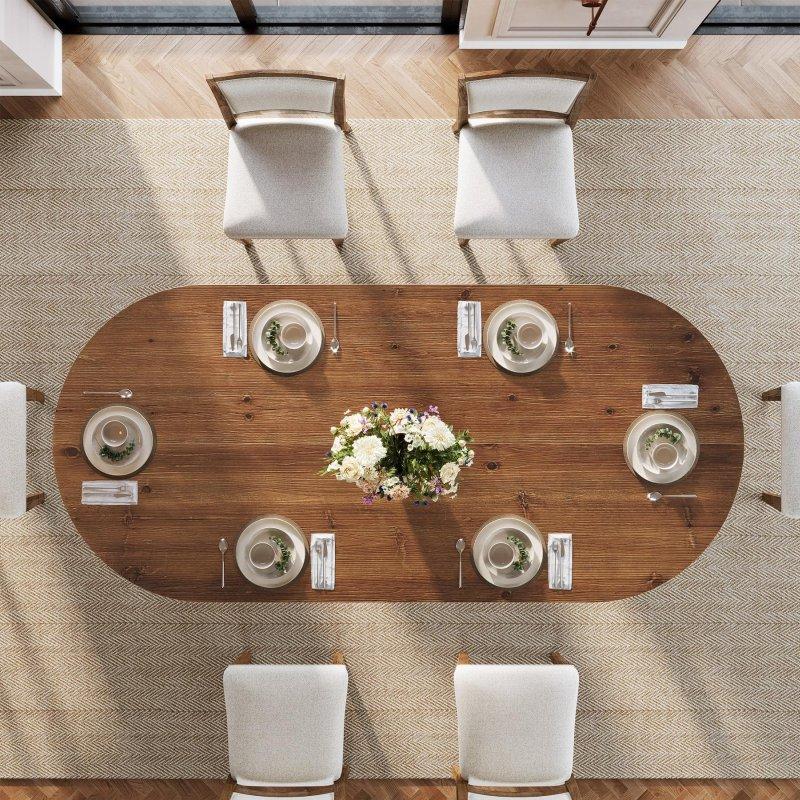 Kahverengi Masif Çam Ağacı Rustik Oval 6 Kişilik Bohem Yemek Masası - 161x81 cm - 238075