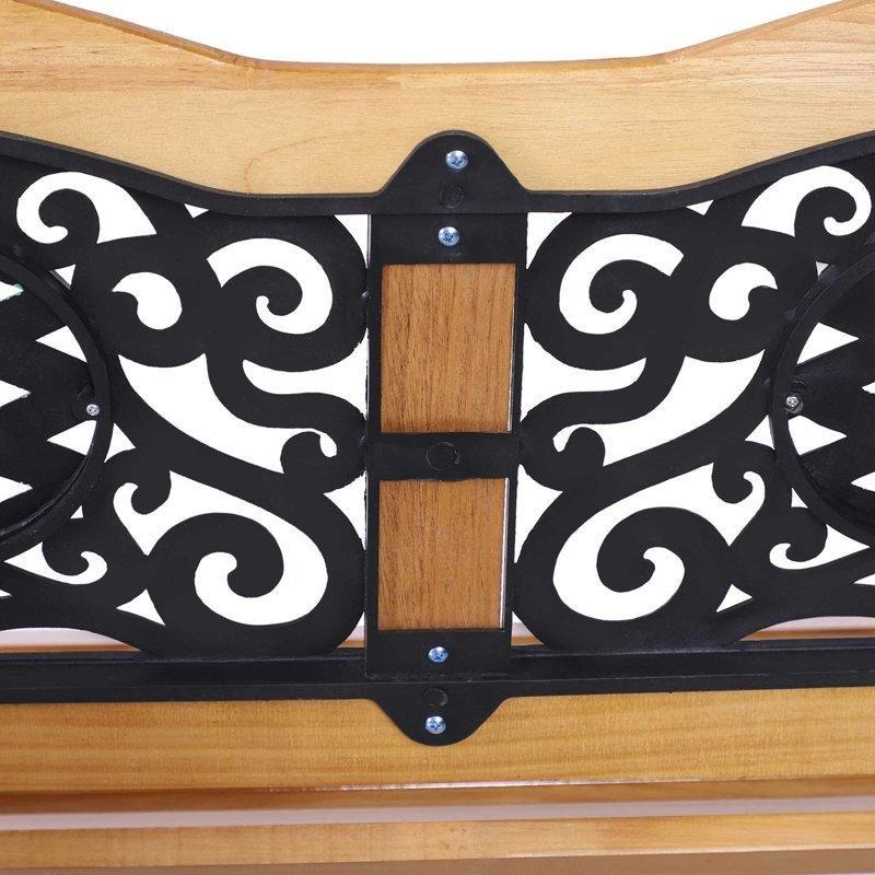 Kahverengi Masif Çam Ahşap Metal Ayaklı Antik Tasarım İki Kişilik Bahçe Bankı - 127 cm - 172466