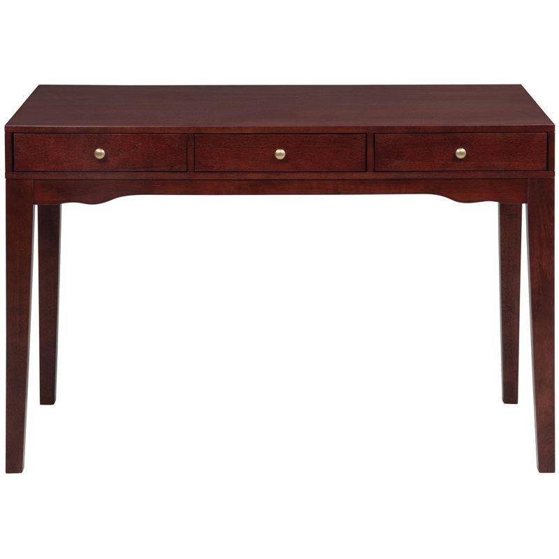 Kahverengi Masif Kauçuk Ağacı 3 Çekmeceli Pirinç Kulplu Vintage Çalışma Masası - 122x56 cm - 234485