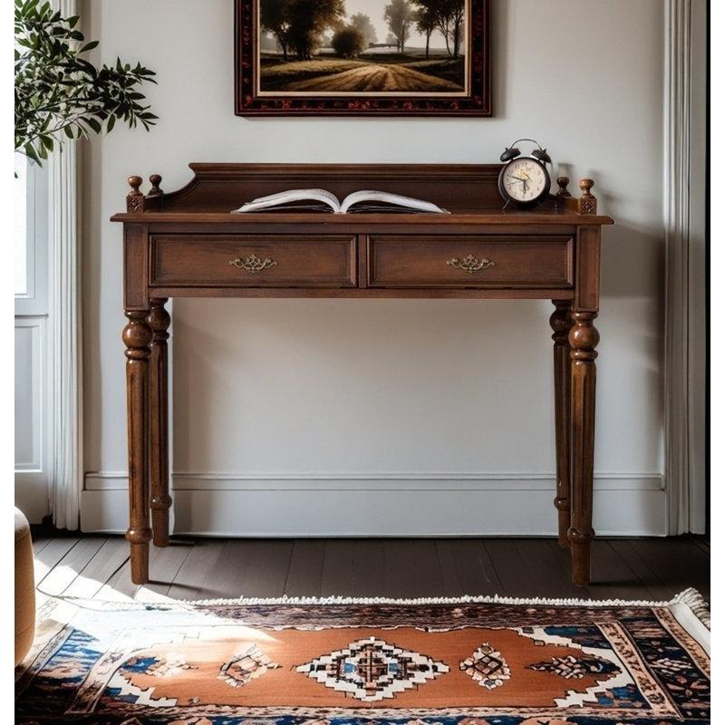 Kahverengi Masif Kauçuk Ağacı Çekmeceli Vintage Çalışma Masası - 100x45 cm - 234747