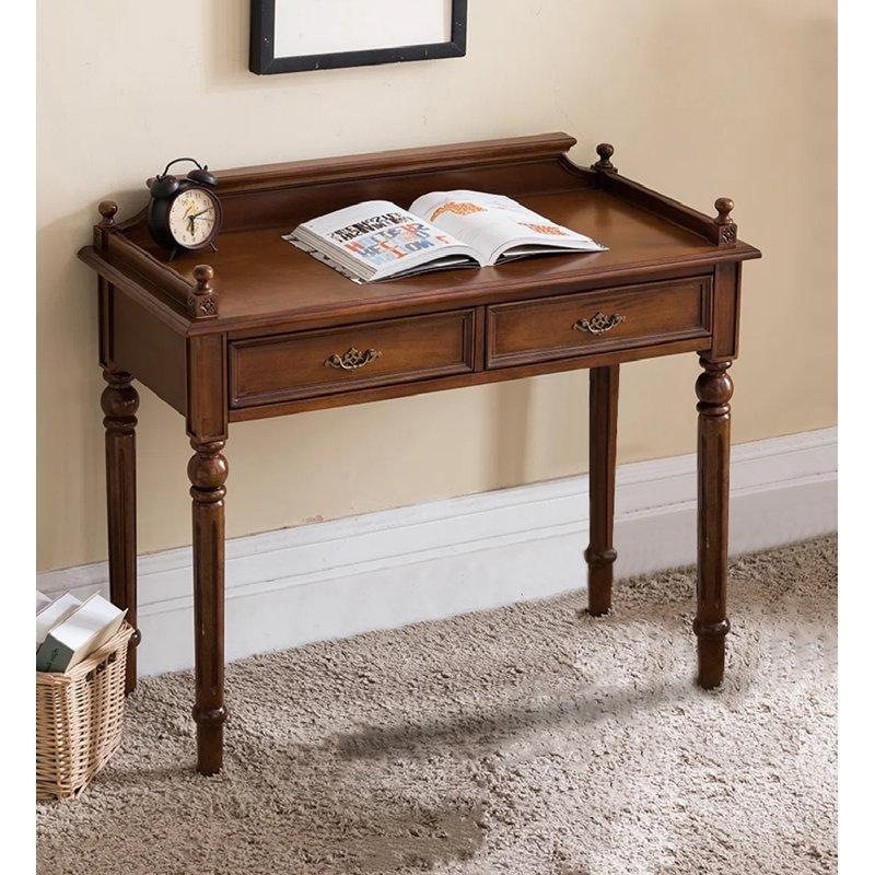 Kahverengi Masif Kauçuk Ağacı Çekmeceli Vintage Çalışma Masası - 100x45 cm - 234747