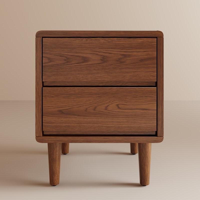 Kahverengi Masif Kauçuk Ağacı İki Çekmeceli Mid-Century Modern Komodin - 51x40x40 cm - 224651