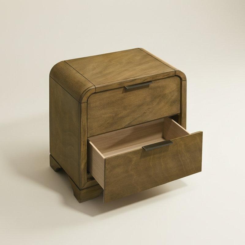 Kahverengi Masif Kauçuk Ağacı ve MDF Kavisli Kenarlı İki Çekmeceli Komodin - 66x62x42 cm - 224278