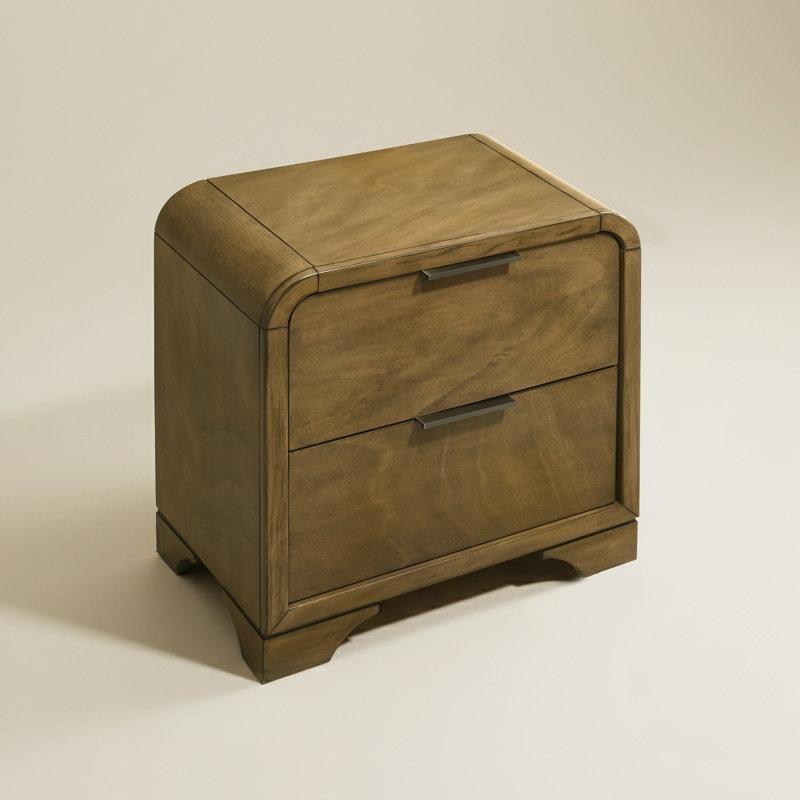 Kahverengi Masif Kauçuk Ağacı ve MDF Kavisli Kenarlı İki Çekmeceli Komodin - 66x62x42 cm - 224278
