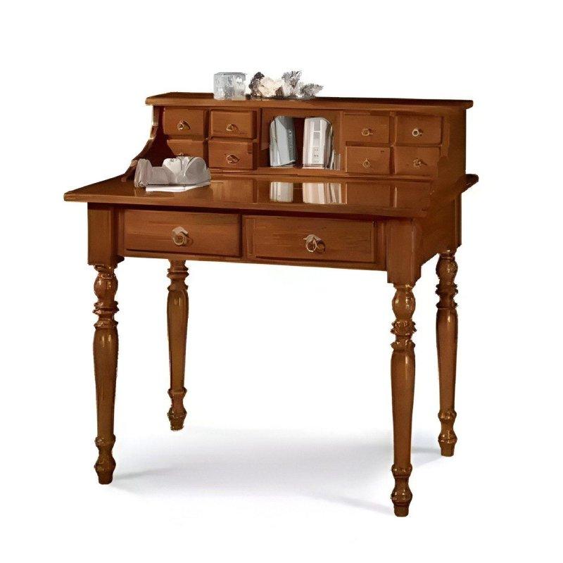 Kahverengi Masif Kayın Ağacı 10 Çekmeceli Art Deco Tasarım Vintage Çalışma Masası - 105x55x104 cm - 235015
