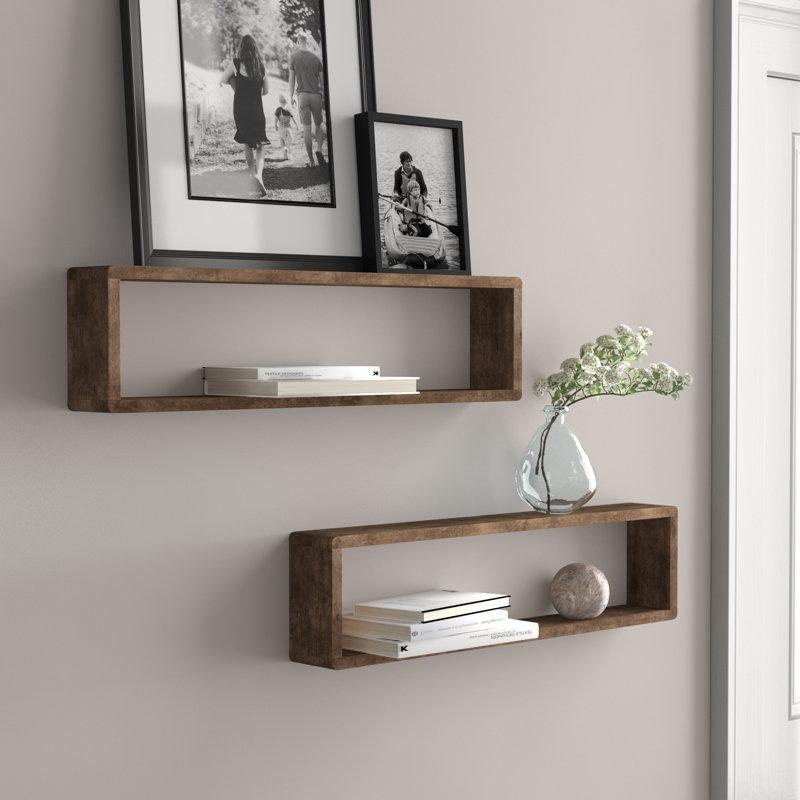 Kahverengi Masif Kızılağaç Ahşap İkili Set Yüzer Duvar Rafı - 82 cm - 180634