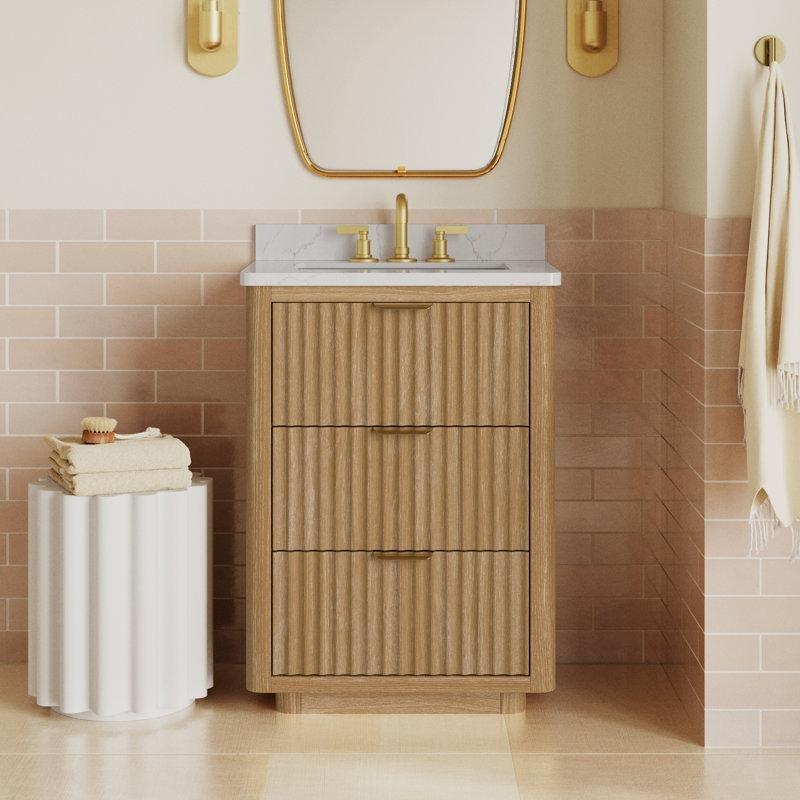 Kahverengi Masif Köknar Ağacı 3 Çekmeceli Kültür Mermeri Tezgahlı Banyo Lavabo Dolabı - 61 cm - 197654