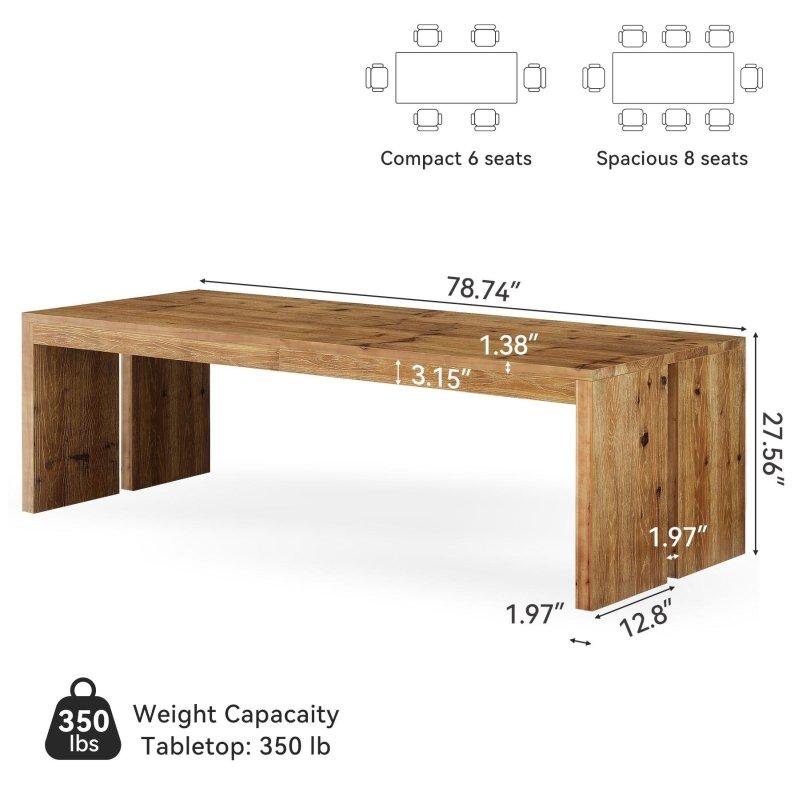 Kahverengi Masif Köknar Ağacı Dikdörtgen 8 Kişilik Rustik Bohem Yemek Masası - 200x75 cm - 238086
