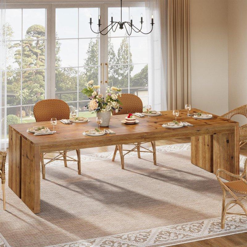 Kahverengi Masif Köknar Ağacı Dikdörtgen 8 Kişilik Rustik Bohem Yemek Masası - 200x75 cm - 238086