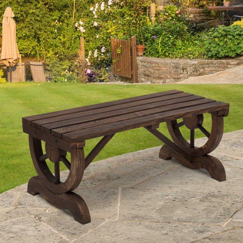 Kahverengi Masif Köknar Ağacı Tekerlek Tasarımlı Bahçe Bankı - 98 cm - 172263
