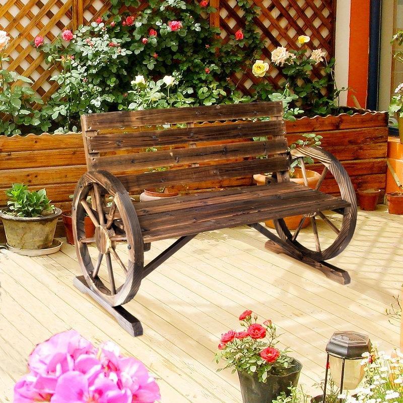 Kahverengi Masif Köknar Ağacı Tekerlek Tasarımlı İki Kişilik Bahçe Bankı - 106 cm - 172105