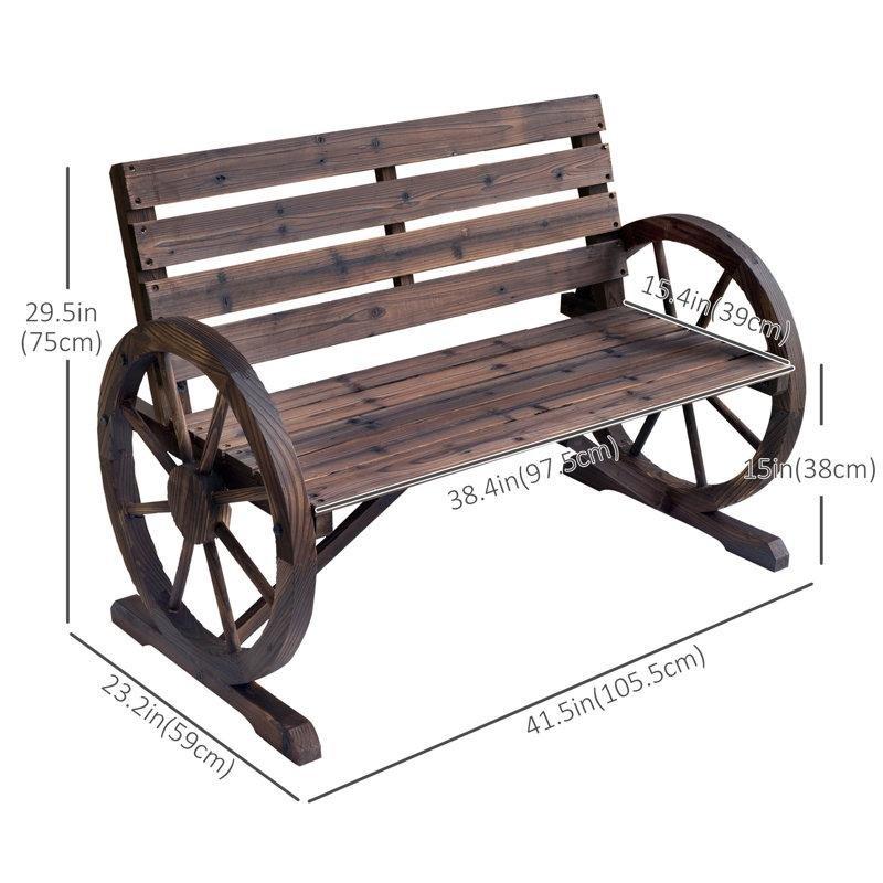 Kahverengi Masif Köknar Ağacı Tekerlek Tasarımlı İki Kişilik Bahçe Bankı - 106 cm - 172105