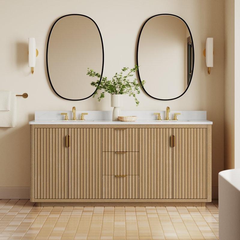Kahverengi Masif Köknar Ahşap Endüstriyel Taş Tezgahlı İkili Lavabolu Banyo Dolabı - 183 cm - 198485