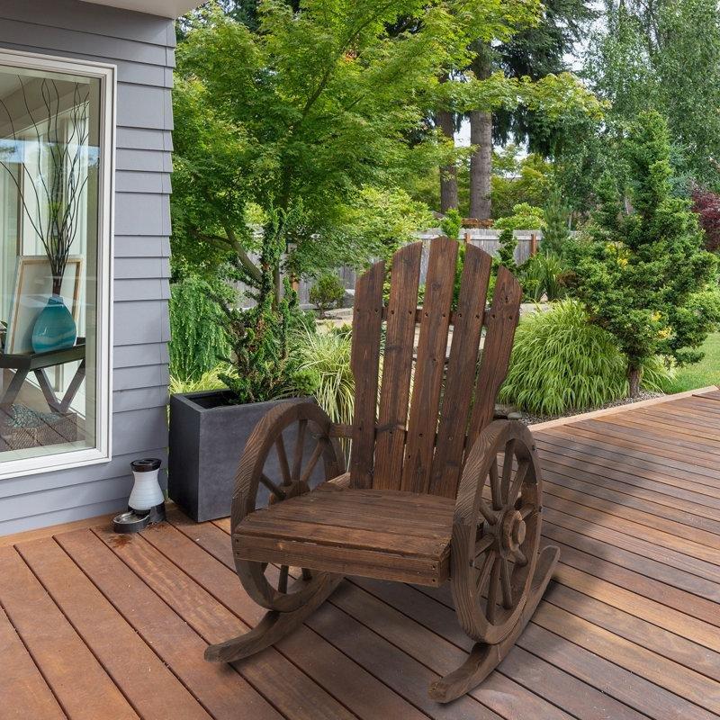 Kahverengi Masif Köknar Tekerlek Tasarımlı Adirondack Sallanan Sandalye - 218772