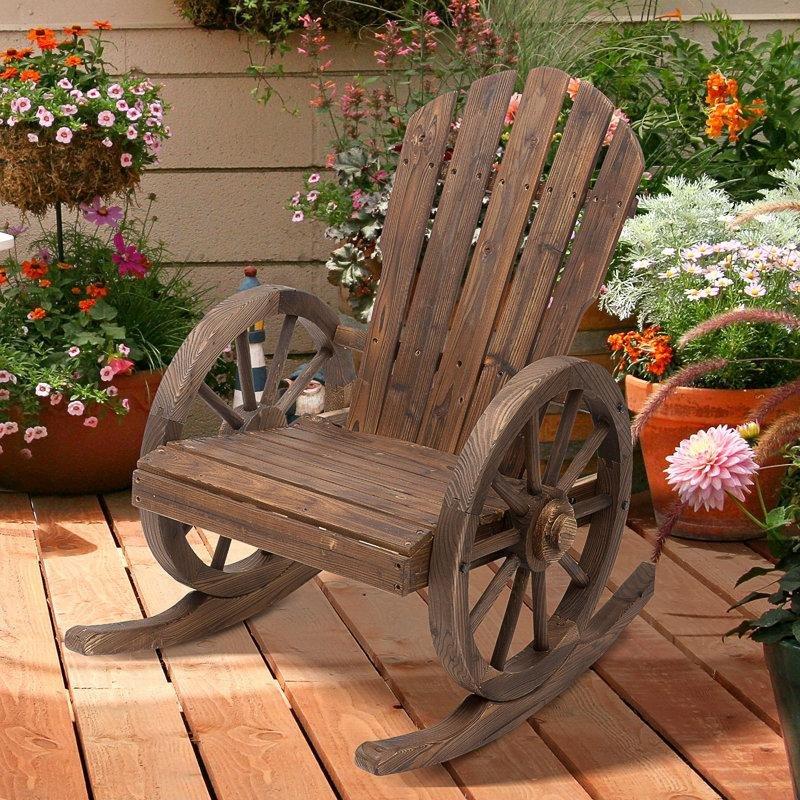 Kahverengi Masif Köknar Tekerlek Tasarımlı Adirondack Sallanan Sandalye - 218772 Kahverengi Masif Köknar Tekerlek Tasarımlı Adirondack Sallanan Sandalye - 218772