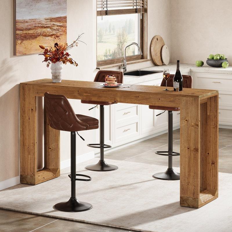 Kahverengi Masif Ladin Ağacı Raflı Kır Evi Tarzı Bar Masası - 161 cm - 231770