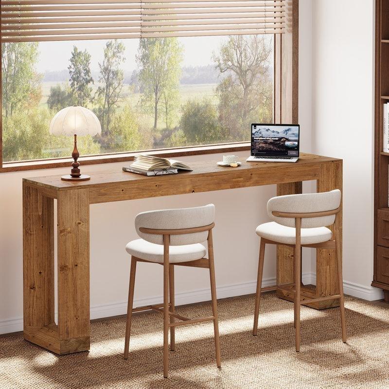 Kahverengi Masif Ladin Ağacı Raflı Kır Evi Tarzı Bar Masası - 161 cm - 231770