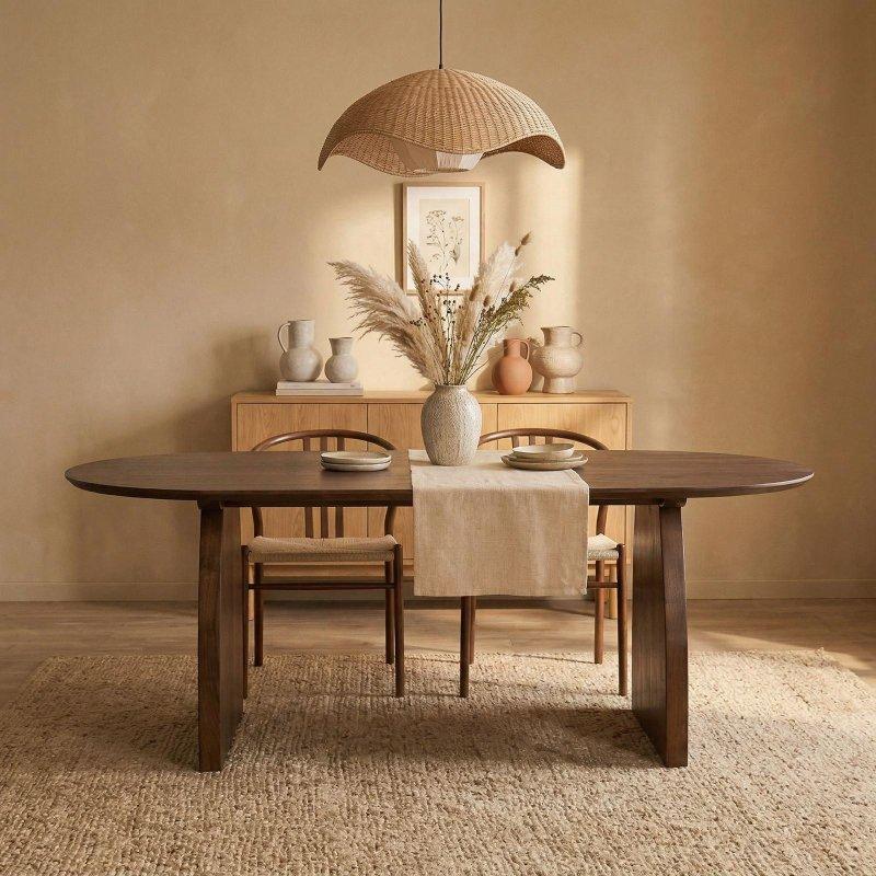 Kahverengi Masif Mango Ağacı Oval İsviçre Kenarlı Bohem Yemek Masası - 200x90 cm - 236461