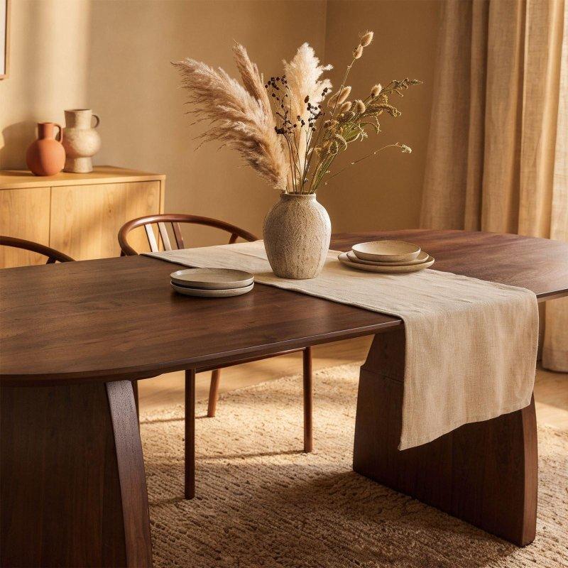 Kahverengi Masif Mango Ağacı Oval İsviçre Kenarlı Bohem Yemek Masası - 200x90 cm - 236461