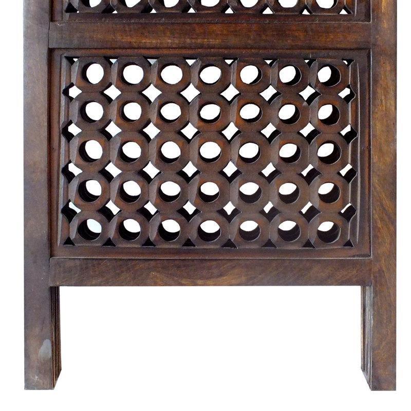 Kahverengi Masif Mango Ağacı ve MDF Yuvarlak Kesim Desenli 4 Panelli Katlanır Paravan - 204x183 cm - 184527