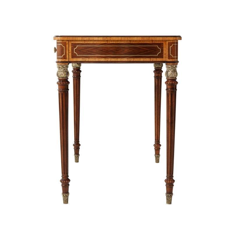 Kahverengi Masif Maun Ahşap Pirinç Kakmalı İki Çekmeceli Vintage Çalışma Masası - 117 cm - 234389