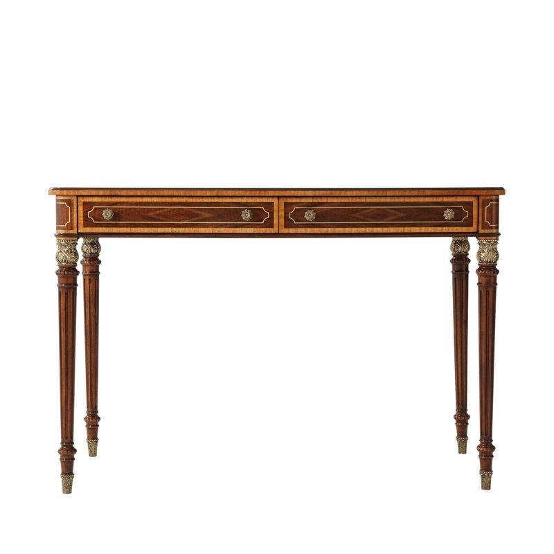 Kahverengi Masif Maun Ahşap Pirinç Kakmalı İki Çekmeceli Vintage Çalışma Masası - 117 cm - 234389