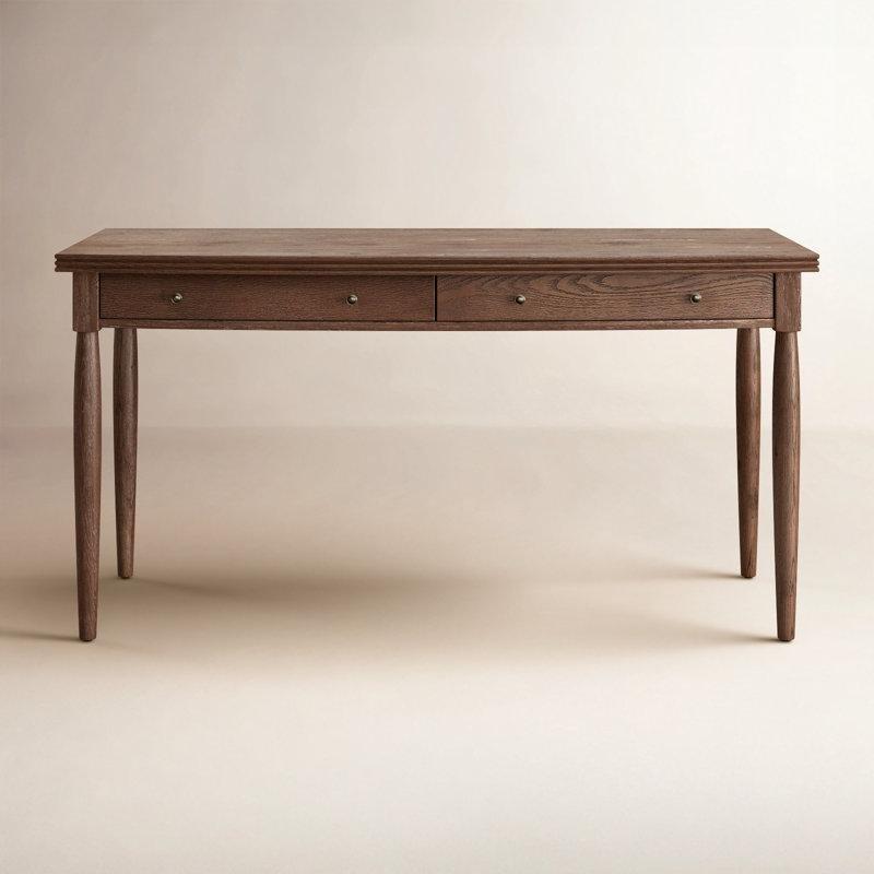Kahverengi Masif Meşe Çekmeceli Tornalanmış Ayaklı Vintage Çalışma Masası - 153x69 cm - 234182