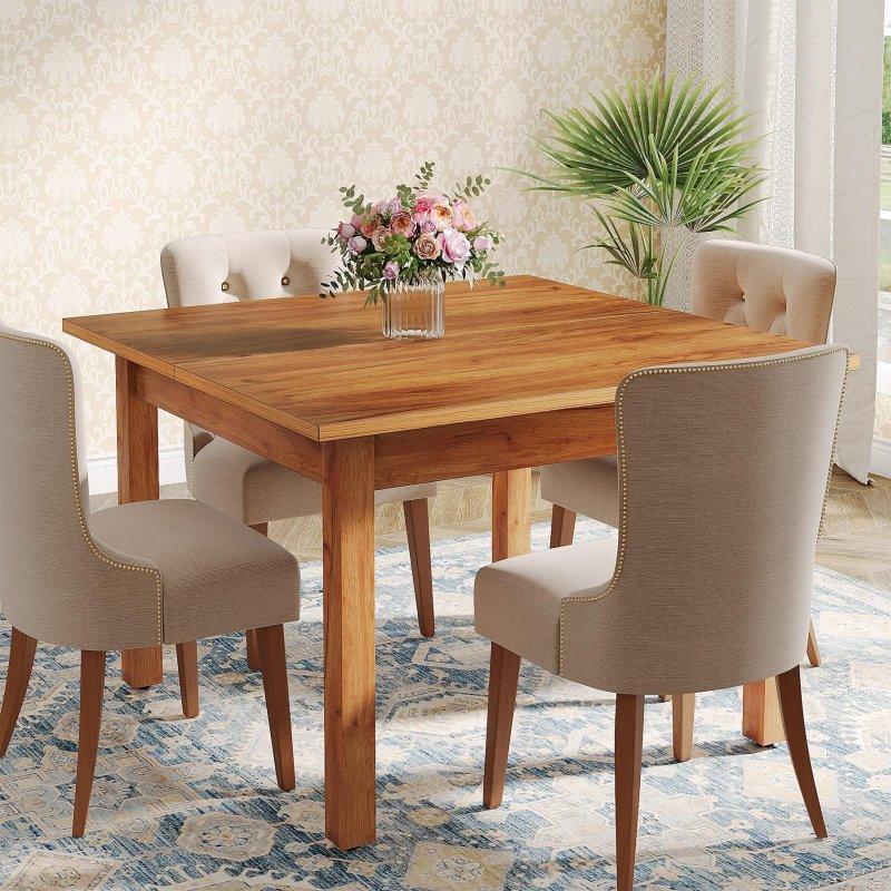 Kahverengi Masif Meşe Kare 4 Kişilik Bohem Yemek Masası - 101x101 cm - 238107