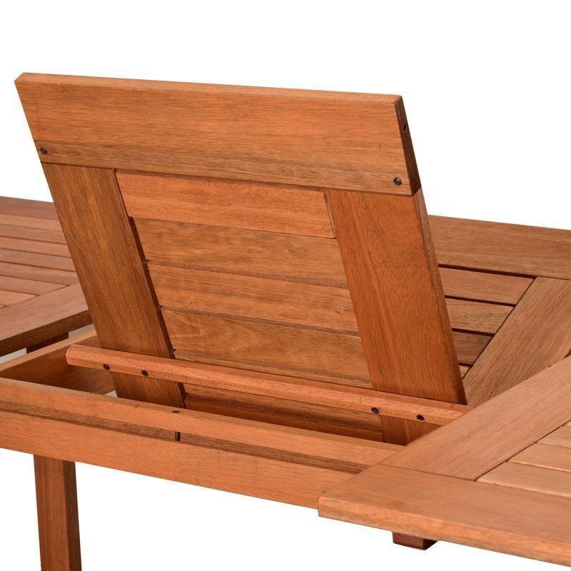 Kahverengi Masif Okaliptüs Ağacı 8 Kişilik Açılabilir Şemsiye Delikli Dikdörtgen Bahçe Masa Takımı - 235x110 cm - 213831