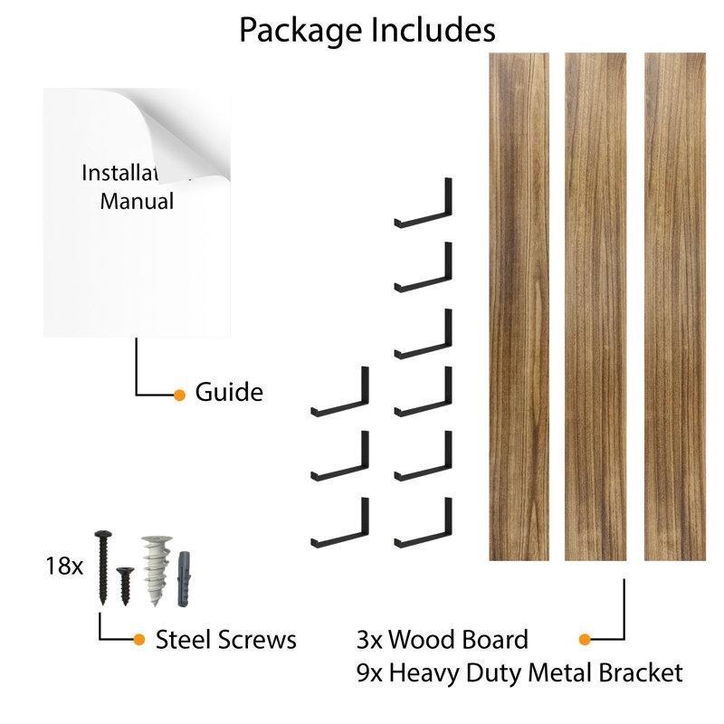 Kahverengi Masif Paulownia Ağacı 3lü Set Konsollu Duvar Rafı - 183 cm - 180178