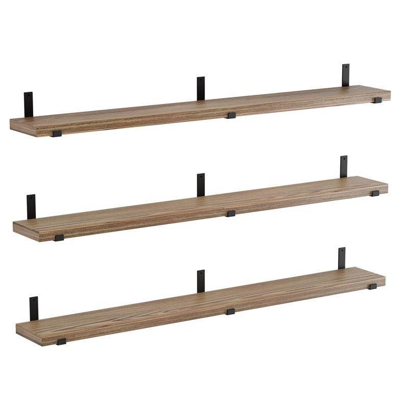Kahverengi Masif Paulownia Ağacı 3lü Set Konsollu Duvar Rafı - 183 cm - 180178