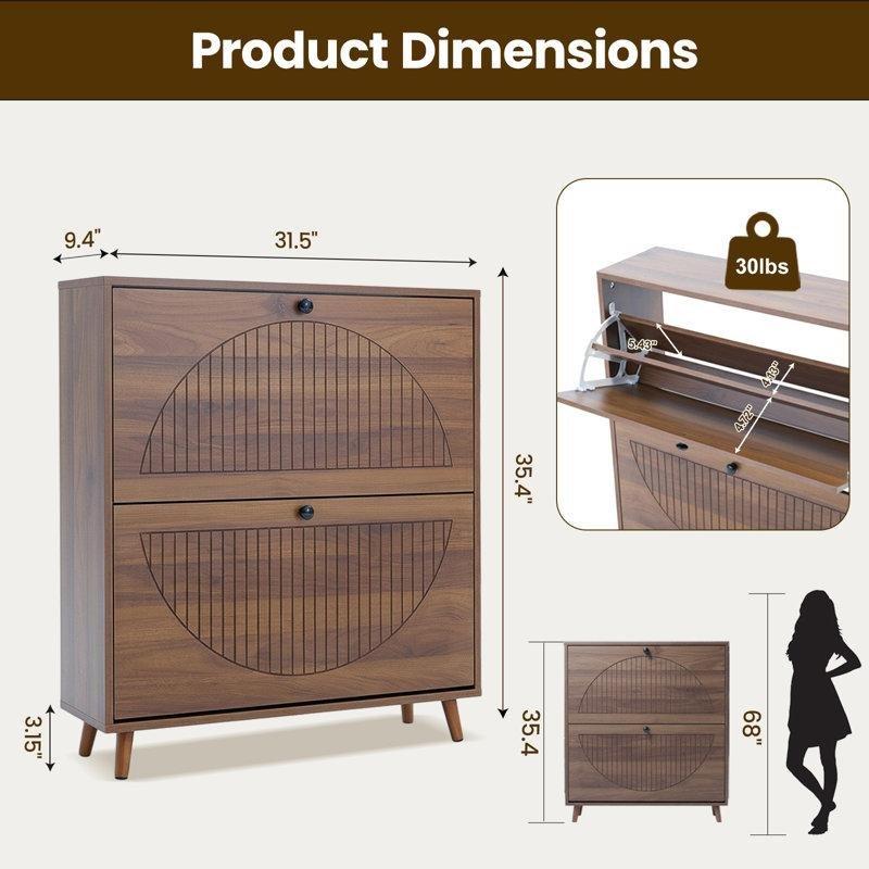 Kahverengi Masif ve Endüstriyel Ahşap Düşer Kapaklı 20 Çift Kapasiteli Ayakkabılık - 81x24x90 cm - 230227