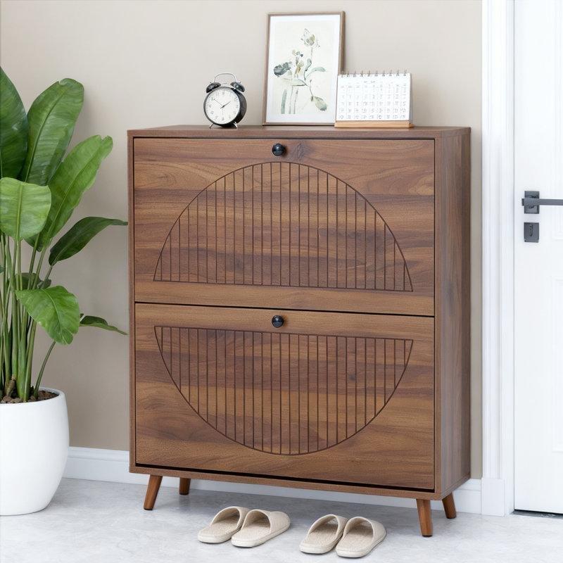 Kahverengi Masif ve Endüstriyel Ahşap Düşer Kapaklı 20 Çift Kapasiteli Ayakkabılık - 81x24x90 cm - 230227