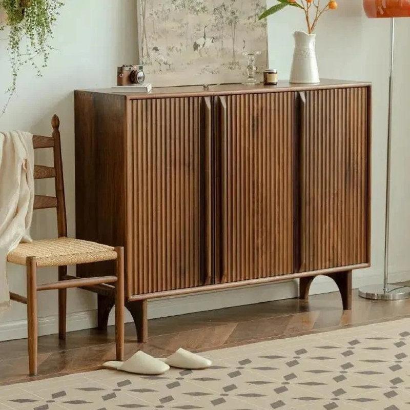 Kahverengi Masif ve Endüstriyel Ahşap Kapaklı Raflı Ayakkabılık Dolap - 120x38x100 cm - 228704