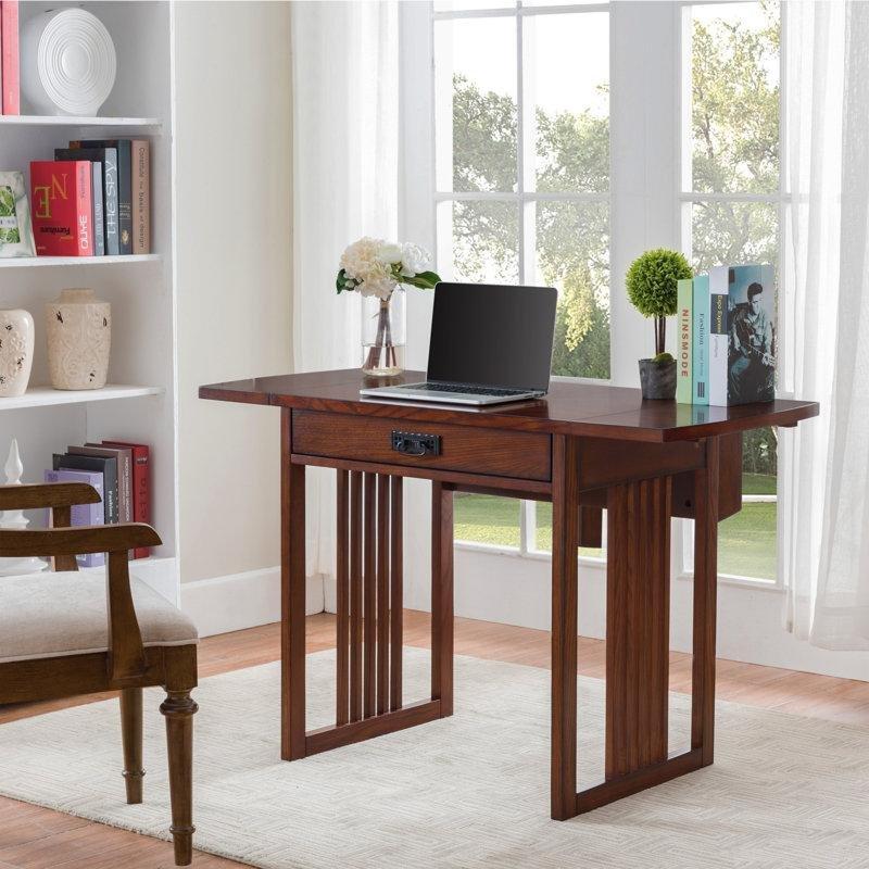 Kahverengi Masif ve MDF Açılır Kanatlı Vintage Çalışma Masası - 82 cm - 234189