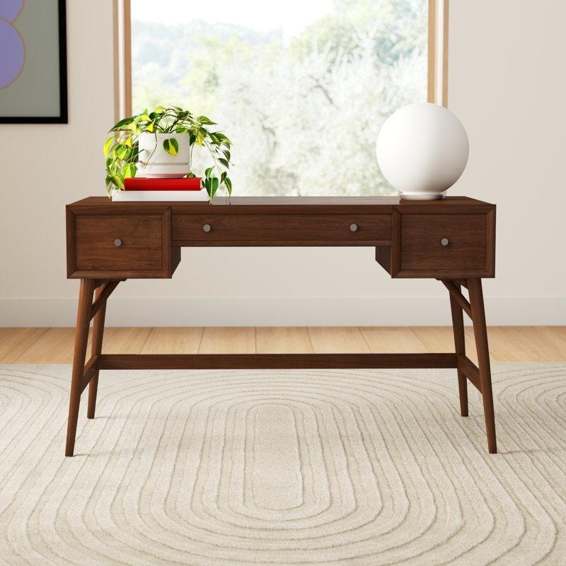 Kahverengi Masif ve MDF Ahşap 3 Çekmeceli Vintage Çalışma Masası - 133x61 cm - 234743