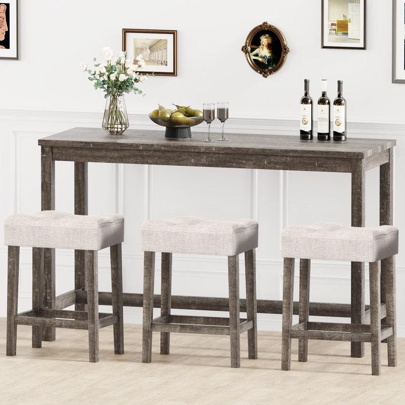 Kahverengi Masif ve MDF Ahşap 3 Tabureli Koltuk Arkası Dresuar - 153 cm - 217867