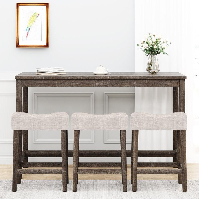 Kahverengi Masif ve MDF Ahşap 3 Tabureli Koltuk Arkası Dresuar - 153 cm - 217867