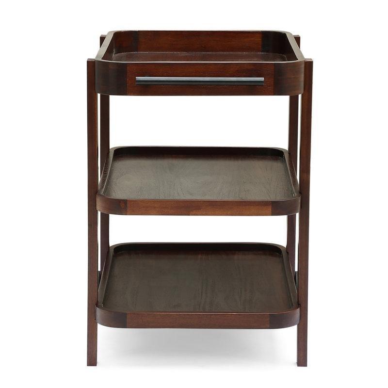 Kahverengi Maun Masif Akasya Ağacı Tekerlekli Raflı Servis Arabası - 81x61x77 cm - 178306