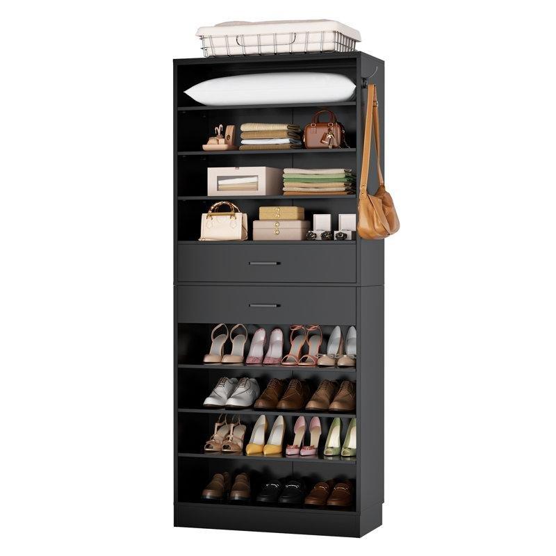 Kahverengi MDF 10 Raflı Çekmeceli Ayarlanabilir Ayakkabılık - 204x67x31 cm - 228749